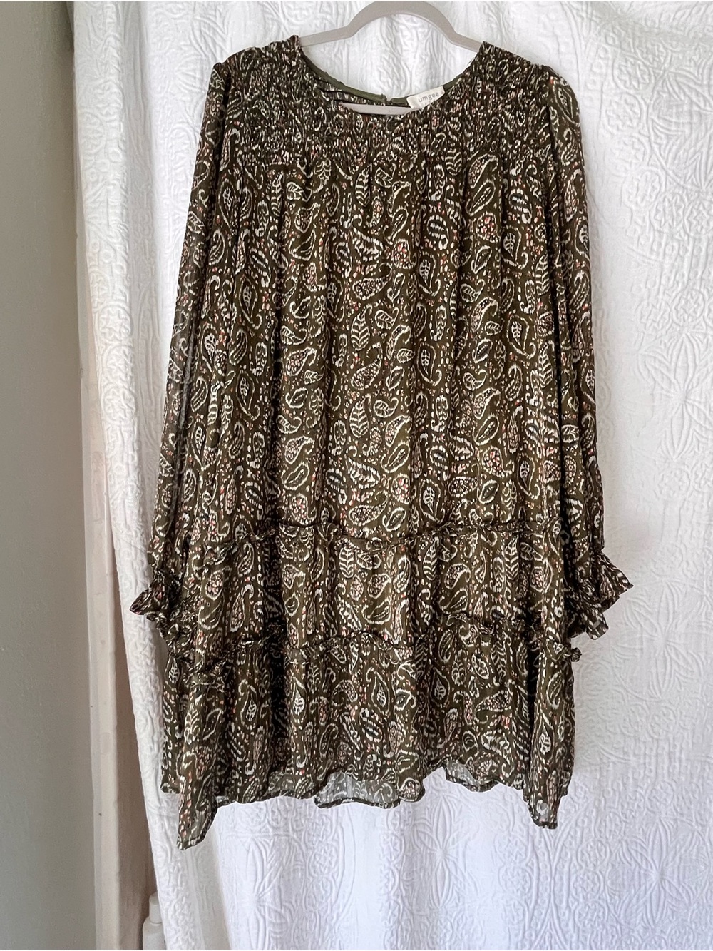 Umgee Olive Paisley Tiered Mini Dress